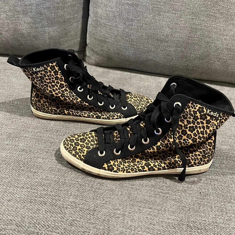 Keds Leopard Floral High Top Lace Ups Size 8 EUC